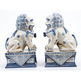 *New* Staffordshire Reproduction Blue And White Lucky Foo Dogs Statues, Set of 2