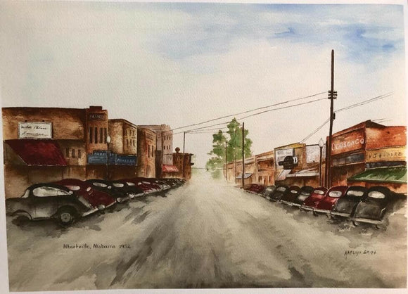 Limited Edition Numbered Small Size Painting Print “Downtown Albertville, Al 1952