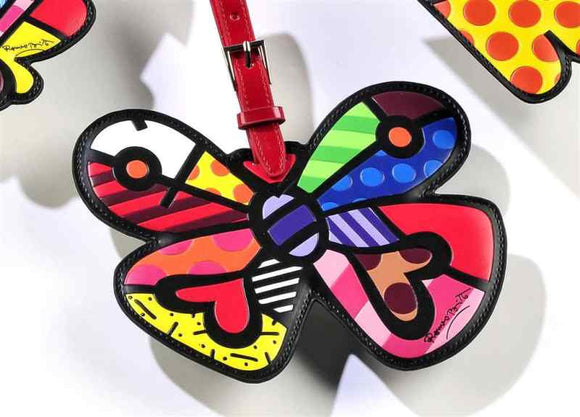 ROMERO BRITTO  BUTTERFLY WITH HEARTS  LUGGAGE/BACKPACK ID TAG