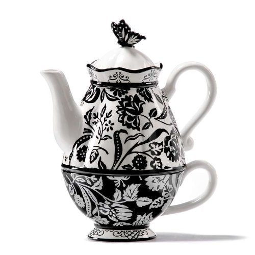 Chic' Black & White Elegant Porcelain Tea For One Teapot