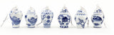 Blue and White Porcelain Oriental Set of Six Ornaments