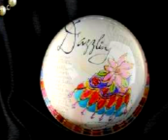 JOYCE SHELTON GLASS PAPERWEIGHT WITH 
