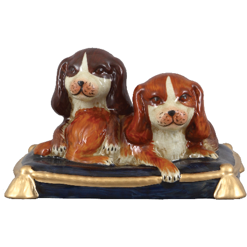 Staffordshire King Charles Spaniel Dog Pair On Pillow Figurine