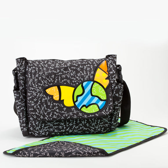 Romero Britto Messenger Style Diaper Bag With Changing Pad