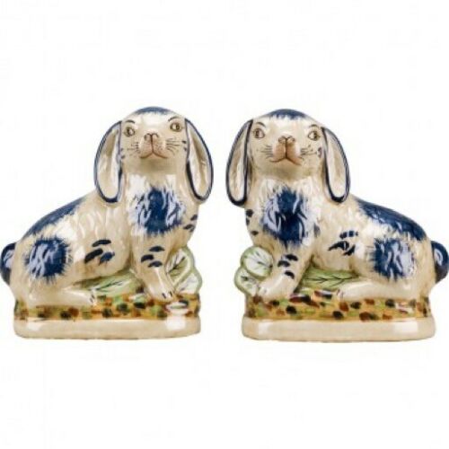 Staffordshire Reproduction Pair of Blue Bunny Rabbits, Set of 2