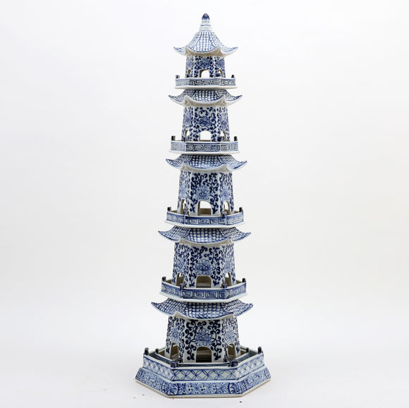 Blue and White Porcelain Extra Large Pagoda Figurine