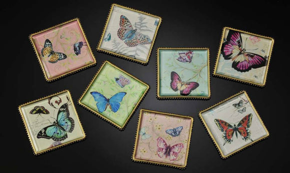 Botanical Butterfly Plaques/Coasters Set Of 8