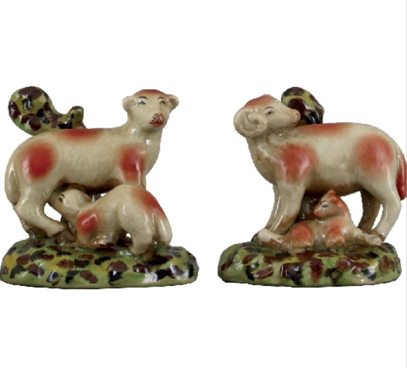 Staffordshire Reproduction Sheep Pair with Lamb Figurine