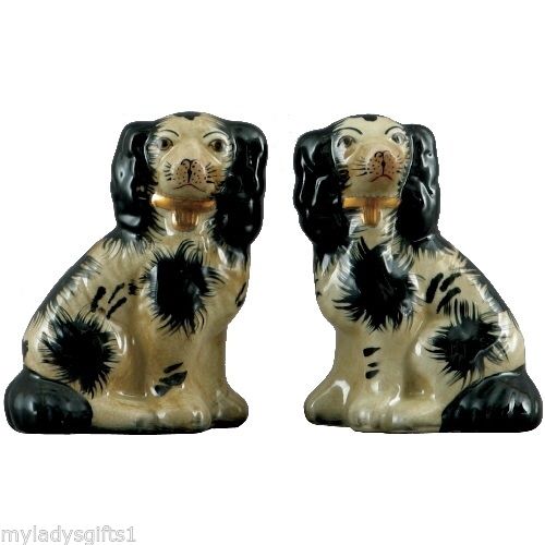 Staffordshire King Charles Spaniel Dog Pair Small Figurines