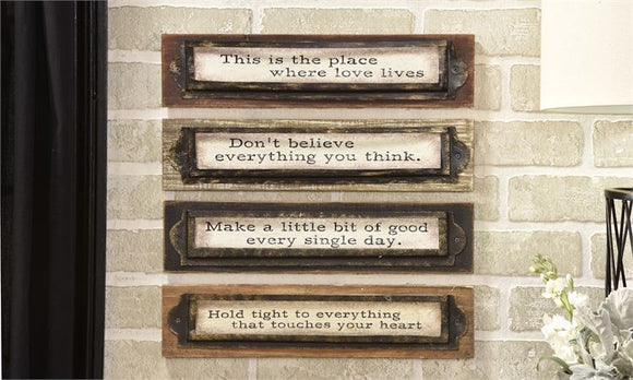 CEDAR WOOD WALL PLAQUES WITH SENTIMENT SAYINGS, SET OF 4