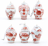 Red and White Oriental Porcelain Set of Six Ornaments