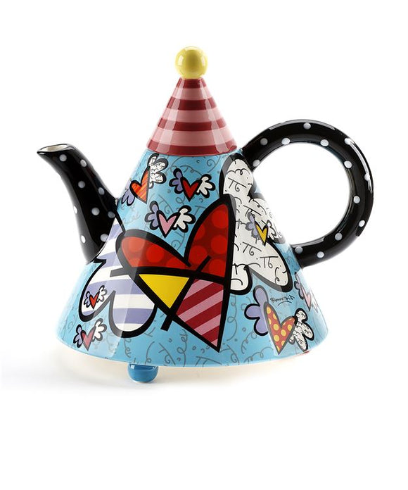 Romero Britto Ceramic Triangular Shaped Flying Hearts Teapot