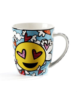 Romero Britto Bone China Emoji Mug- "Cool" Flying Hearts Design