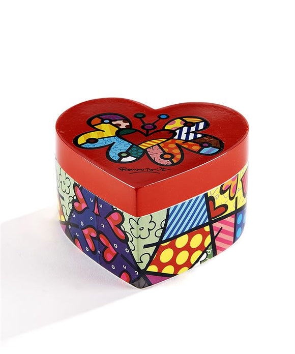 Romero Britto Heart Shaped Keepsake Trinket Box with Butterfly & Graphic Designs