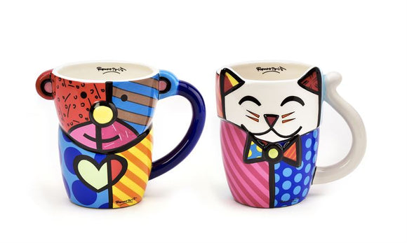 Romero Britto Bear & Cat Design Mugs Set of 2