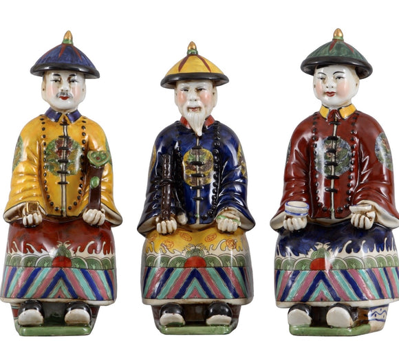 Oriental Qing Colored Royal Asian Figurines Set of 3