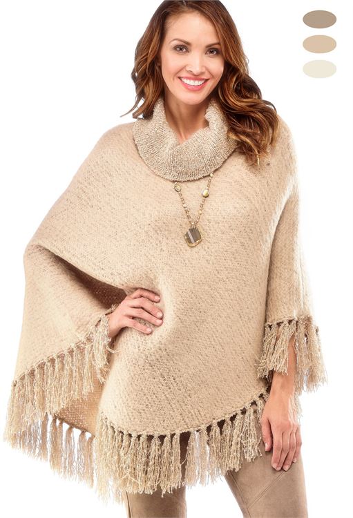 CHARLIE PAIGE BRUSHED BOUCLE PONCHO IN OATMEAL, ONE SIZE