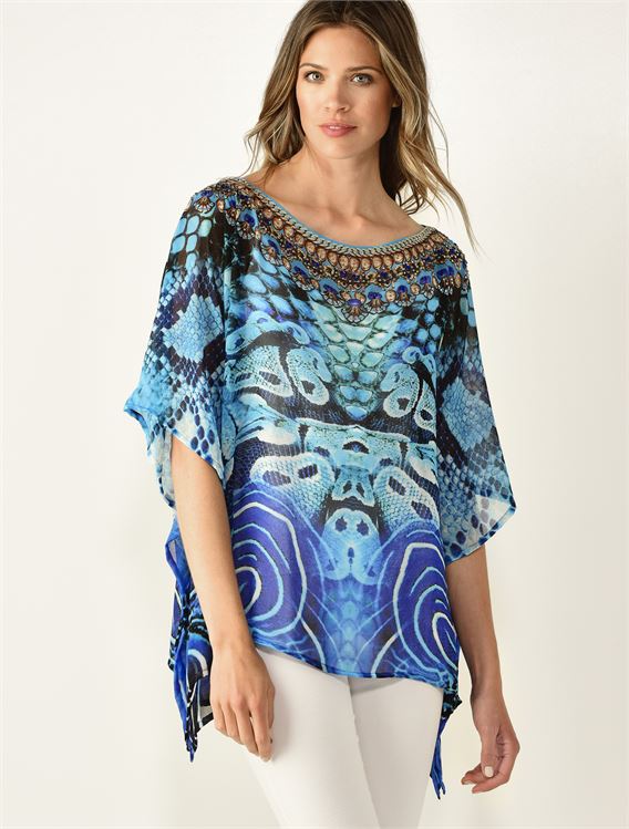 CHARLIE PAIGE PRINTED COVER UP OVERPIECE IN BLUE
