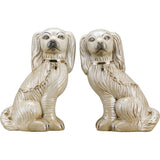 *NEW* Staffordshire Reproduction Large Dog Pair In Antique Cream With Gold Chain Accent Figurines Set of 2