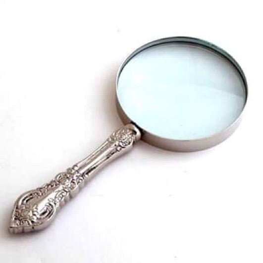 NICKEL MAGNIFYING GLASS W/ POINTED HANDLE