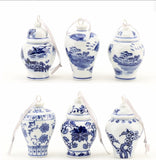 Blue and White Porcelain Oriental Set of Six Ornaments