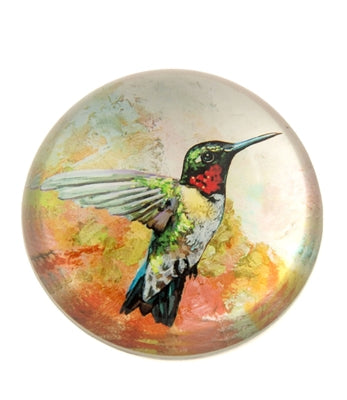 CRYSTAL GLASS DOME HUMMING BIRD PAPERWEIGHT/PAPER WEIGHT