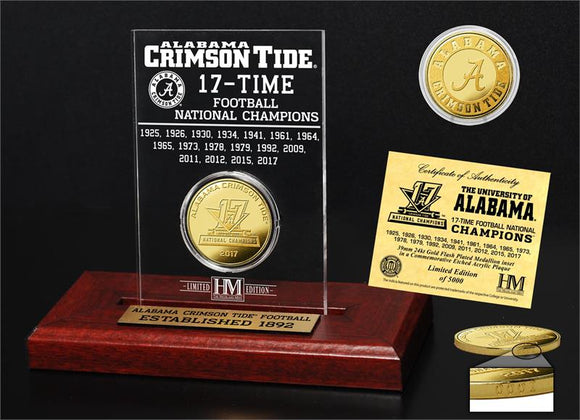 Alabama Crimson Tide 17-TIme National Champions Gold Coin Etched Acrylic