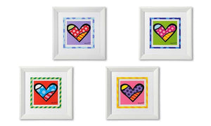 ROMERO BRITTO SET OF 4 WHITE FRAMED ASSORTED HEARTS WALL ART