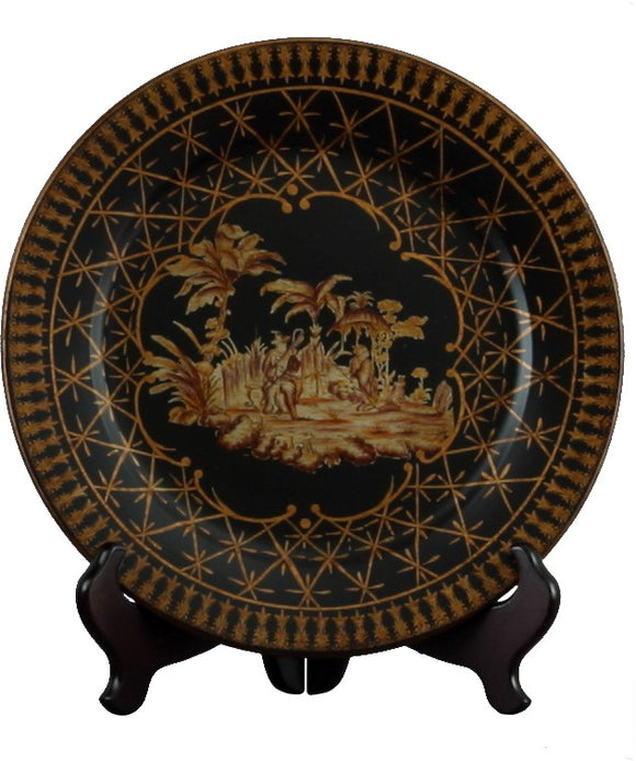 Black & Gold Ceramic Oriental Designed Decorative Plate