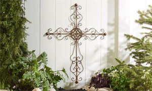 Sculpted Iron Wall Cross With Scrolling Detail