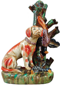 Staffordshire Reproduction Porcelain Dog With Tree Figurine