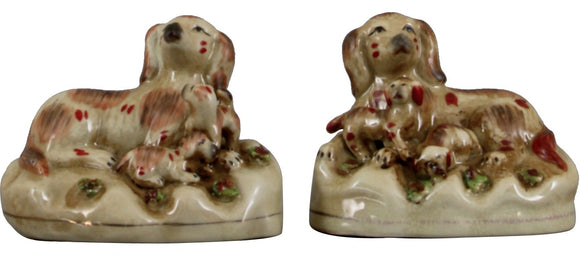 Staffordshire Reproduction Dogs With Puppies Pair, Set of 2