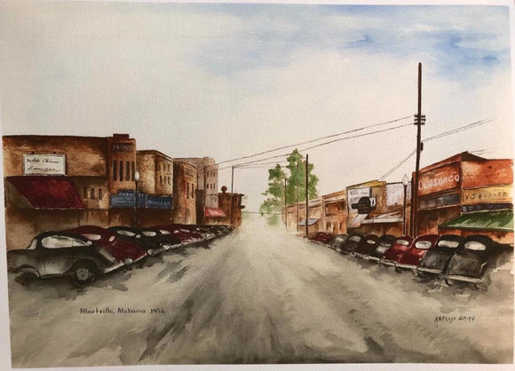 Limited Edition Numbered Medium Size Painting Print “Downtown Albertville, Al 1952