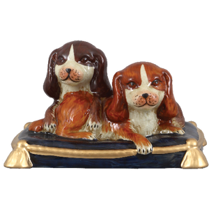 Staffordshire King Charles Spaniel Dog Pair On Pillow Figurine