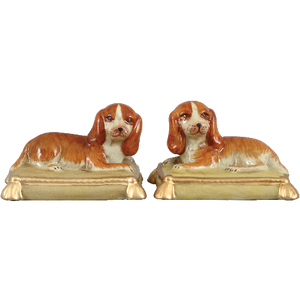 Staffordshire Reproduction King Charles Spaniel Dog On Pillows Set of 2 Figurines