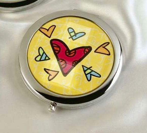ROMERO BRITTO COMPACT WITH MIRRORS- YELLOW WITH HEARTS DESIGN