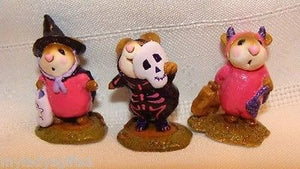 Wee Forest Folk Special Color Halloween Pink & Black Skeleton, Witch, & Devil Set