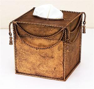 Antiqued Gold Iron Swag & Tassel Tissue Box