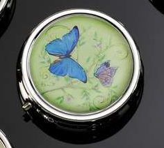 BLUE BUTTERFLY PILL BOX WITH DIVIDERS & MIRROR