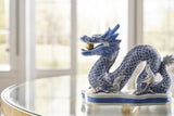 Large Blue & White Porcelain Dragon Figurine