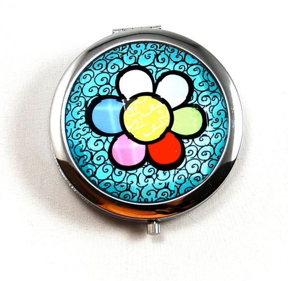 ROMERO BRITTO COMPACT WITH MIRRORS- BLUE WITH FLOWER DESIGN