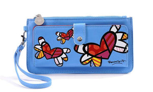 ROMERO BRITTO CLUTCH WALLET- BLUE WITH FLYING HEARTS