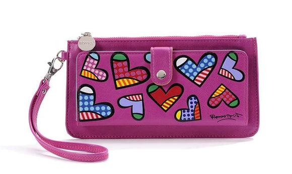 ROMERO BRITTO CLUTCH WALLET- PINK WITH MULTI HEARTS