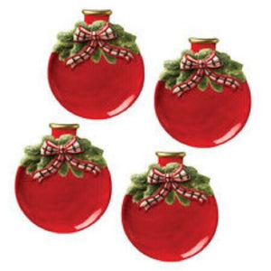 Kaldun & Bogle Red Christmas Ball Plates Set of 4