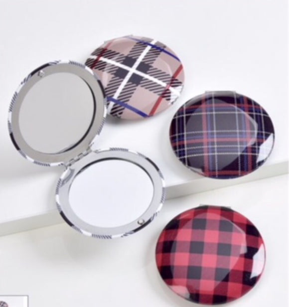 Plaid Designer Inspired Compact Mirror In 4 Assorted Plaids