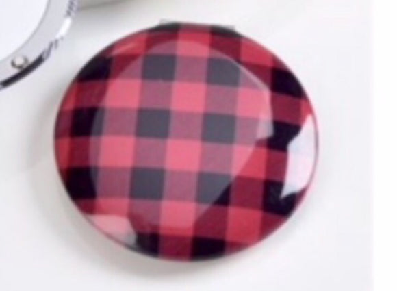 Plaid Designer Inspired Compact Mirror In Black & Red Checked