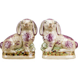 Staffordshire Reproduction Pair of Pink Bunny Rabbits, Set of 2