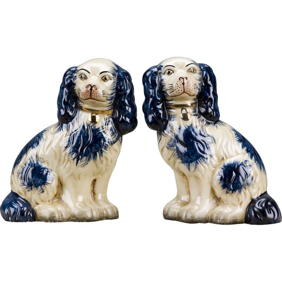Staffordshire Reproduction King Charles Spaniel Blue Dog Pair Figurines