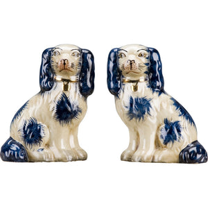 Staffordshire Reproduction King Charles Spaniel Blue Dog Pair Small Figurines