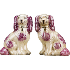 Staffordshire Reproduction King Charles Spaniel Red/Pink Dog Pair Small Figurines